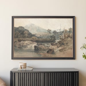 Vintage Framed Wall Art | Neutral Mountain Wall Art | Large Nature Artwork for Living Room Decor | Framed Canvas Home Decor | N44