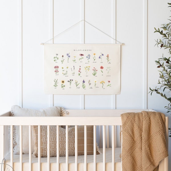 Wildflower Chart | Dowel Rod Canvas | Girl Nursery Decor | Botanical Art | Floral Nursery Art