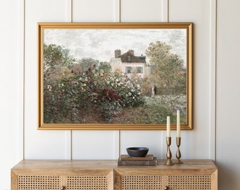 Lienzo vintage de jardín floral / Arte mural enmarcado en madera para sala de estar, dormitorio, decoración de cabaña / Arte grande / Cuadro pequeño para estantería / N131
