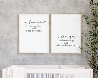 nursery signs | I love you in the morning sign set | nursery wall decor | wood signs | kids room sign | kids room decor | nursery wall art
