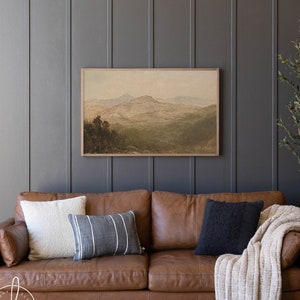 Vintage Mountain Landscape Painting | Framed Wall Art | Living Room Wall Decor | Entryway Wall Art | Large Wall Art | W59