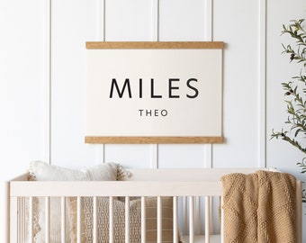 Custom Baby Name Canvas Tapestry | Personalized Nursery Decor | Miles Theo
