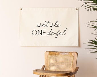 Isn't She ONEderful Birthday Banner | First Birthday Party Decoration | Girl’s 1st Birthday Photo Prop | Birthday Photo Backdrop | 82