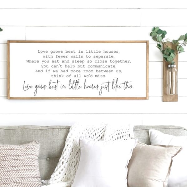 home decor sign | love grows best in little houses sign | farmhouse wall decor | family room sign | wood signs | farmhouse modern sign