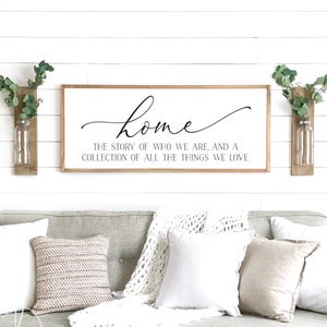 home sign | home the story of who we are sign | home decor sign | farmhouse wall decor | wood framed sign