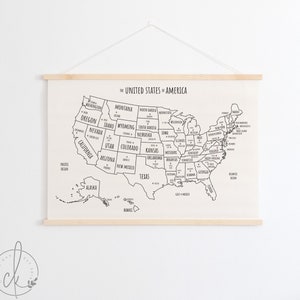 United States Map | Wall Decor | Travel Decor | Homeschool Decor | Classroom Decor | Map Of USA | Canvas Wall Art