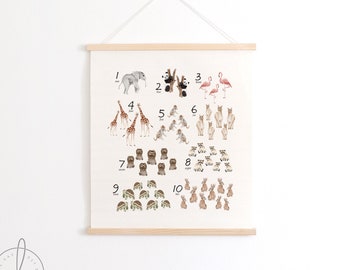 Animal Numbers Chart | Fabric Wall Hanging | Classroom Decor | Kids Room Decor | Playroom Wall Decor  | Home School Decor