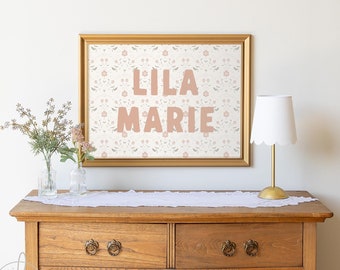 Personalized Floral Name Sign | Framed Art for Girl's Nursery, Bedroom, or Teen Room | Delicate Wildflower Botanical Design | Lila Marie