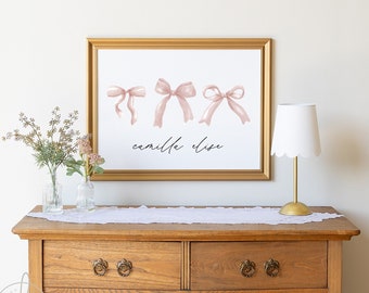 Elegant Personalized Girl Nursery Wall Decor | Name Sign With Pink Bows | Framed Baby Girl Room Decor | Baby Shower Gift | Camilla Elise