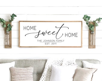 Home sweet home sign | wood framed sign | home wall decor | farmhouse wall decor | home sign | family name sign