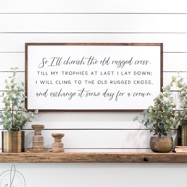 hymn wall decor | so I'll cherish the old rugged cross sign | hymn wood sign | inspirational sign | song wall decor | hymn sign