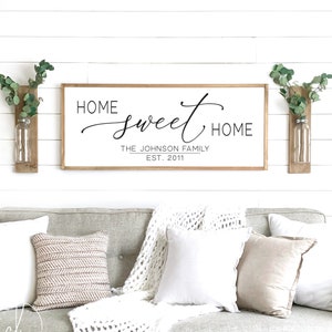 Home sweet home sign | wood framed sign | home wall decor | farmhouse wall decor | home sign | family name sign