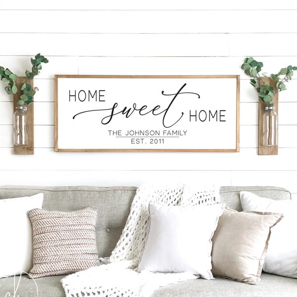 Home Sweet Home Sign | Wood Framed, Farmhouse Wall Decor
