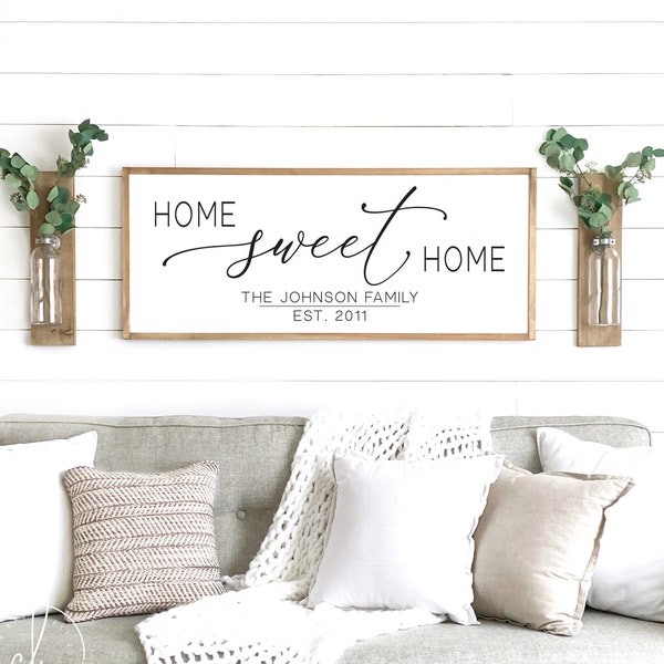 Home sweet home sign | wood framed sign | home wall decor | farmhouse wall decor | home sign | family name sign