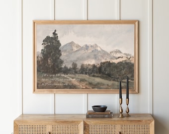 I Lift Up My Eyes To The Hills | Wood Framed Canvas | Mountains Landscape Art | Vintage Scenic Landscape Painting | Gold Framed | N120