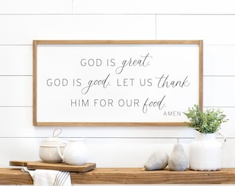 Dining room wall decor | God is great and God is good sign | sign for kitchen | dining room prayer sign | kitchen wood sign