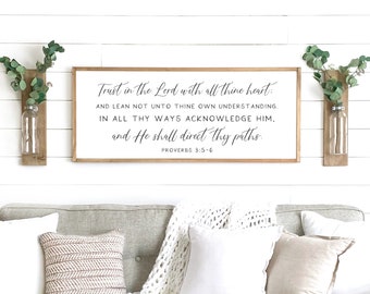 trust in the Lord with all thine heart sign | scripture sign | Proverbs 3:5-6 | wood signs | Bible verse sign | scripture wall decor