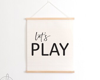 Lets play | hanging canvas sign | kids room decor | playroom wall decor | childrens room decor | nursery decor