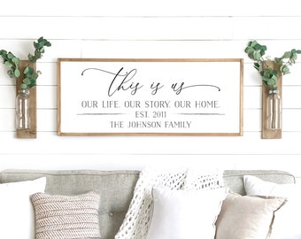 family name sign | this is us sign | last name sign | family wall art | above couch decor | living room art | D1