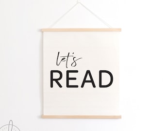 Let's Read | Hanging Canvas Sign | Kids Room Decor | Playroom Wall Decor | Classroom Decor | Home School Decor