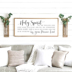 Holy Spirit You are welcome here sign | Scripture signs | living room wall decor | Bible verse sign | Holy Spirit sign | sign for home