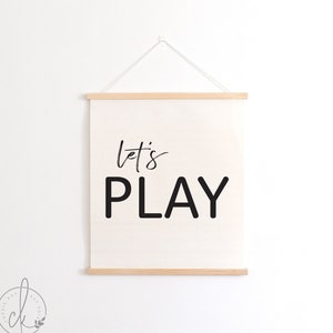 Lets play | hanging canvas sign | kids room decor | playroom wall decor | childrens room decor | nursery decor