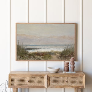 Vintage Beach Landscape Painting | Living Room Wall Decor | Seascape Painting | Vintage Coastal Wall Art | Large Wall Art | W114