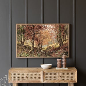 Fall Landscape Wall Art | Framed Wall Art | Fall Home Decor With Scripture | Autumn Trees Painting | Psalm 91:1 | W72