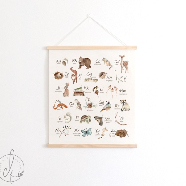 Woodland Alphabet Canvas ABC Wall Hanging For Kids Homeschool Decor For Playroom Wall Art Classroom Decor Educational Poster