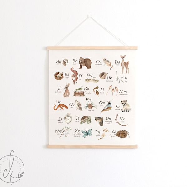 Woodland Alphabet | Alphabet Canvas | Fabric Wall Hanging | Kids Room Decor | Playroom Wall Decor | Classroom Decor