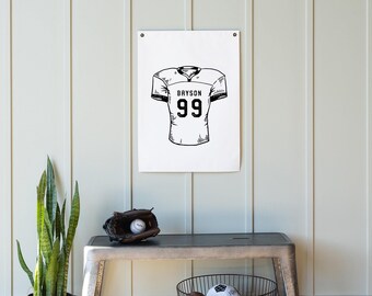 Personalized Football Jersey Canvas Banner | Custom Sports Room Decor | Boys Room Art | Kids Room Sports Sign | Custom Name & Number | 41