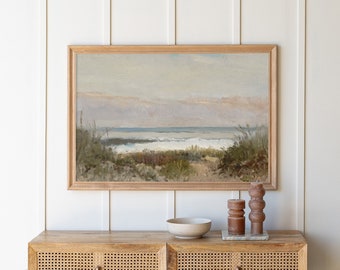 Vintage Coastal Painting | Wood Framed Canvas | Lake House Wall Art | Beach Wall Decor | Vintage Ocean Landscape Art | N67