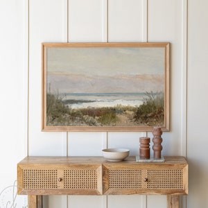 Vintage Coastal Painting | Wood Framed Canvas | Lake House Wall Art | Beach Wall Decor | Vintage Ocean Landscape Art | N67