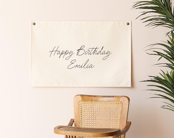 Happy Birthday Canvas Sign with Custom Name | Birthday Decor for Kids | Personalized Party Banner | Birthday Party Backdrop | 65