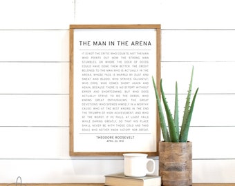 office wall decor | The man in the arena sign | inspirational signs | Theodore Roosevelt quote | sign for office