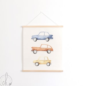 Boy Nursery Decor | Hanging Canvas | Cars Wall Decor | Fabric Wall Hanging | Kids Room Decor | Playroom Wall Decor