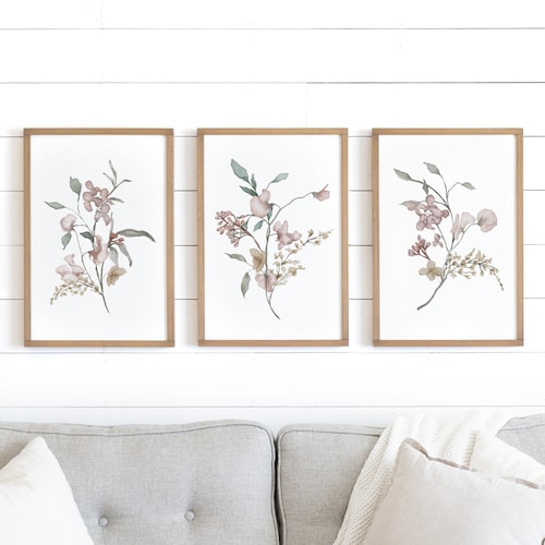 Floral Wall Art Watercolor Floral Print Set Wildflower Etsy