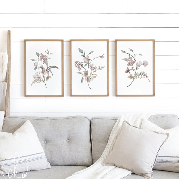 floral wall art framed | watercolor floral print set | wildflower wall art | wood signs | botanical wall art