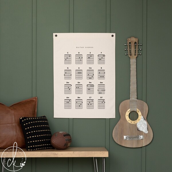 Guitar Chords | Canvas Banner | Canvas Flag | Boys Room Decor | Educational Chart | Music Wall Art