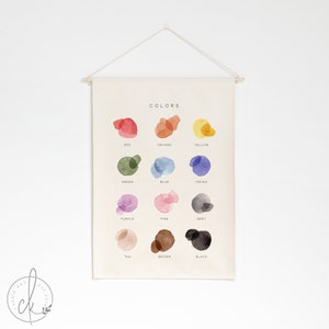 Cuadro de aprendizaje de colores / Lienzo con varillas de madera / Decoración para el aula / Decoración para la escuela en casa / Decoración de pared para la sala de juegos / Decoración para la habitación de los niños