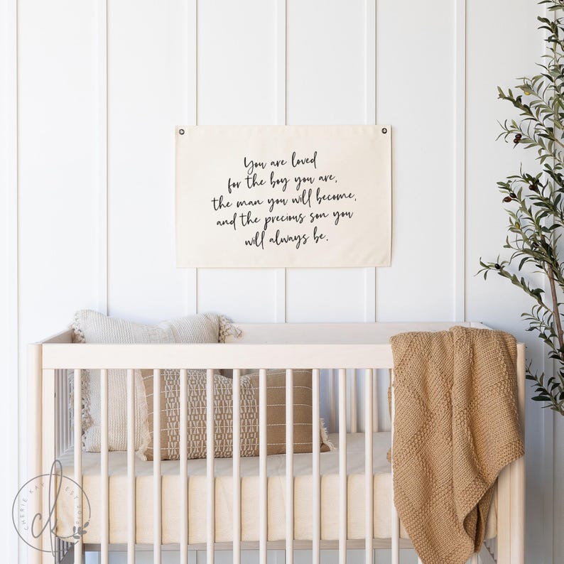 You Are Loved Canvas Flag | Boy Nursery Decor | Boy Bedroom Decor | Nursery Wall Art | Boy Baby Shower Gift image 1