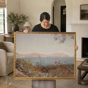 Coastal Wall Art | Vintage Mediterranean Seascape | Gold Framed Oil Painting | N102