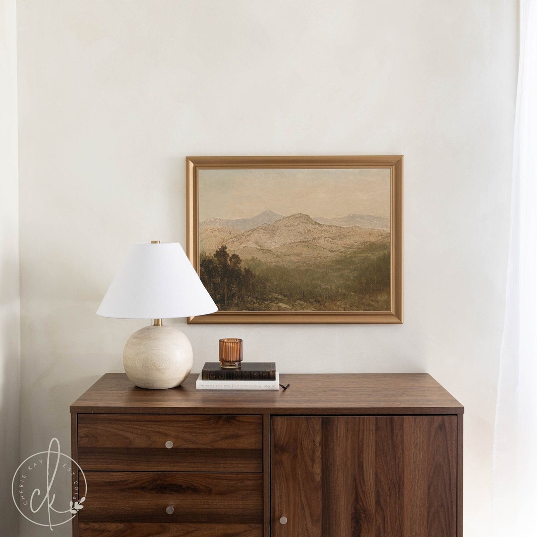 Gold Framed Vintage Mountain Landscape Painting | Wood Framed Canvas ...