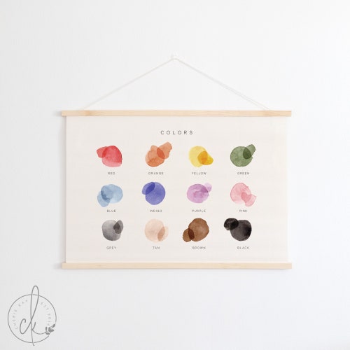 Tabla de colores / Decoración de pared / Póster educativo / Arte para la pared de la sala de juegos / Decoración para el aula / Decoración para la escuela en casa / Decoración para la habitación de los niños