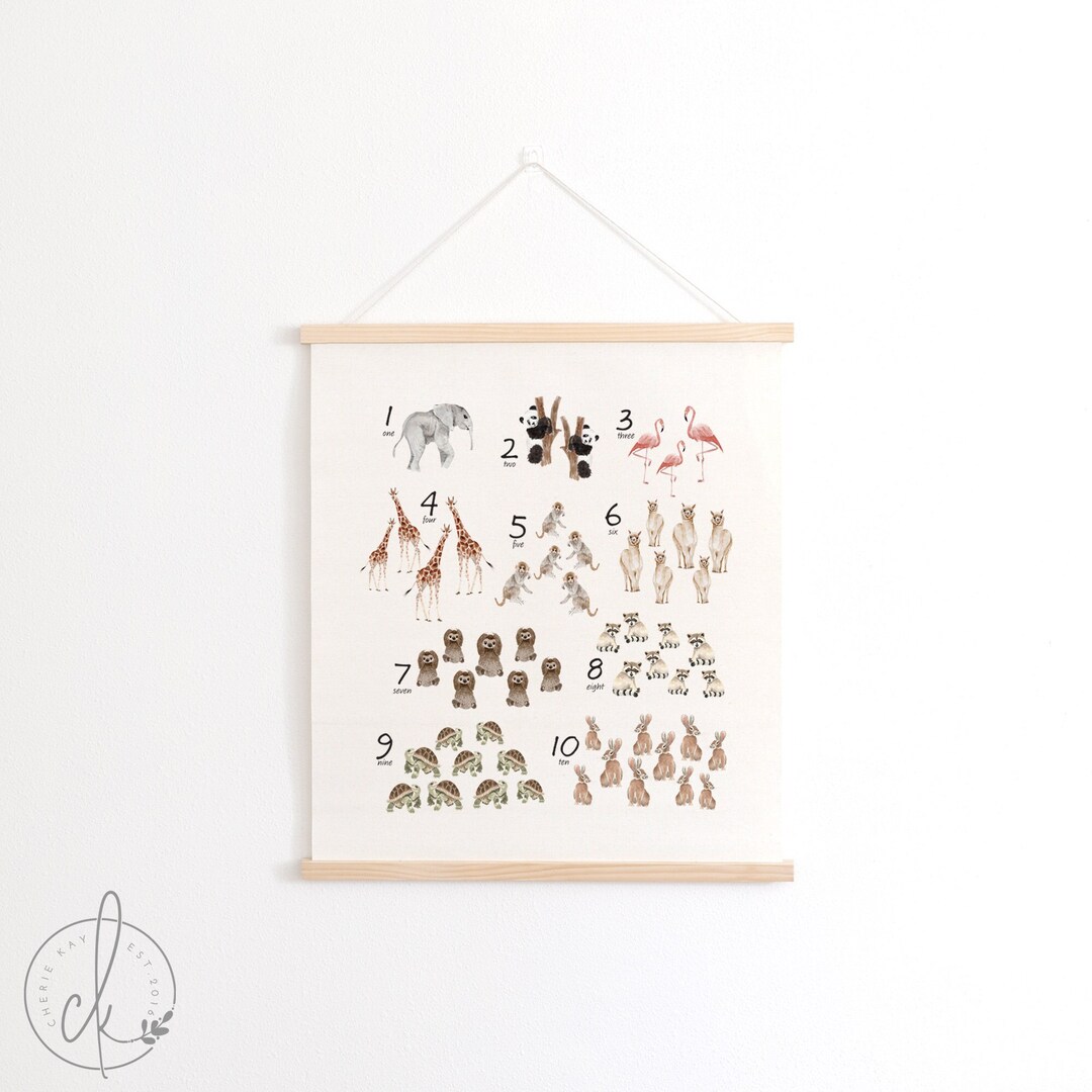 Animal Numbers Chart Fabric Wall Hanging Classroom Decor Kids Room