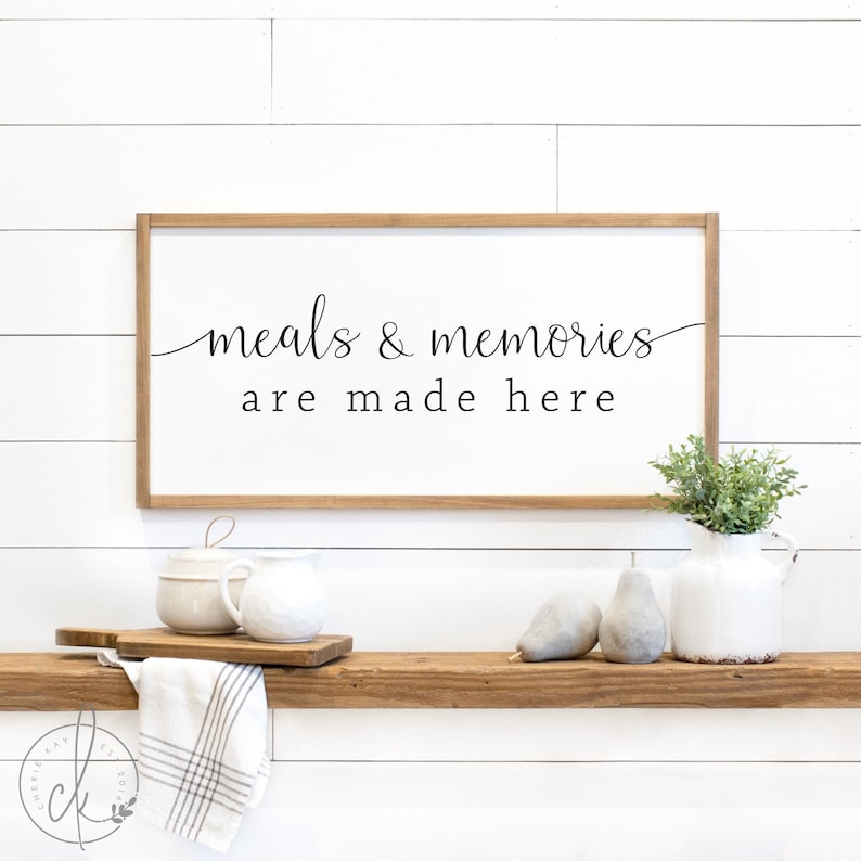kitchen sign meals & memories are made here wood sign kitchen wall decor farmhouse sign farmhouse kitchen decor image 1