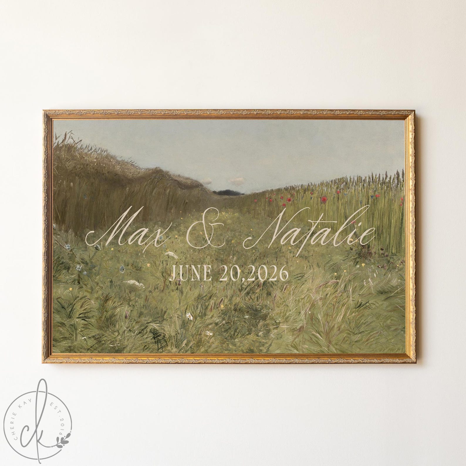 Wedding Last Name Sign | Gold Framed Personalized Wildflower Landscape | N156 - Briarwood, 18 x 24