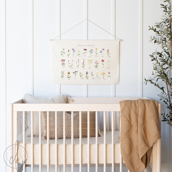 Wildflower Chart | Dowel Rod Canvas | Girl Nursery Decor | Botanical Art | Floral Nursery Art