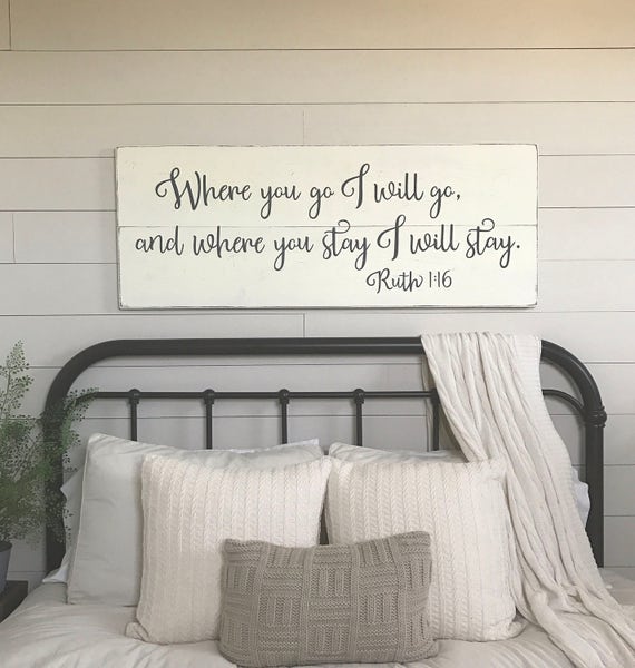 bedroom wall decor where you go i will go wood signs | etsy