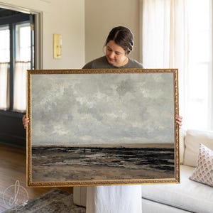 Vintage Seascape Painting | Abstract Beach Oil Painting | Ocean Wall Art | Large Wall Decor For Living Room | N243